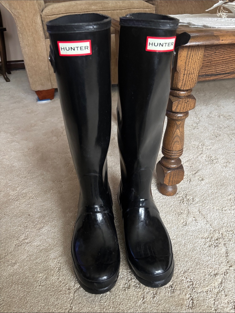 Hunter Original Tall Gloss Rain Boots - Black - Size 8